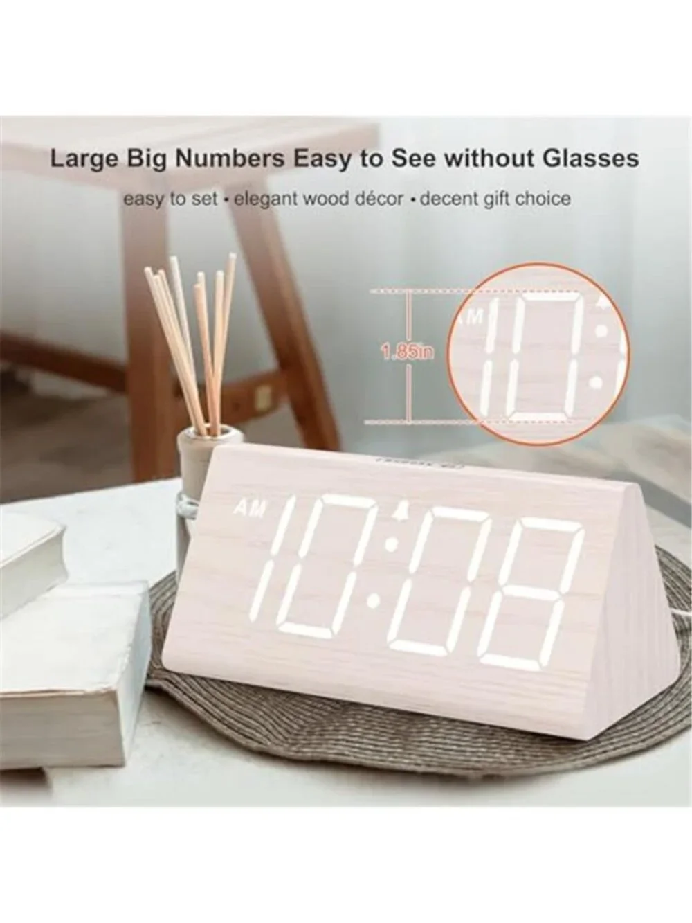 Wooden Digital Alarm Clock for Bedrooms with Large Numbers